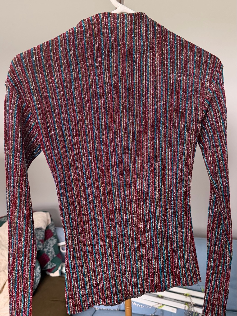 SHEIN Metallic Striped Knit Top in Burgundy, Teal and Gold - Picture 2 of 3